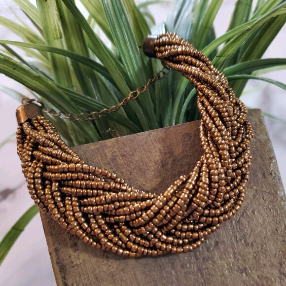 Bronze Braided Bead Bracelet  💥3 for $24💥 - Picture 1 of 12